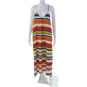 Dress Women's V-Neck Spaghetti Straps Hi-Lo Hem Muticolor Striped Dress Size M